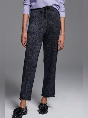 Anthropologie || Toulouse Knit Sweater‎ Pants Navy Blue Shimmer Metallic Small